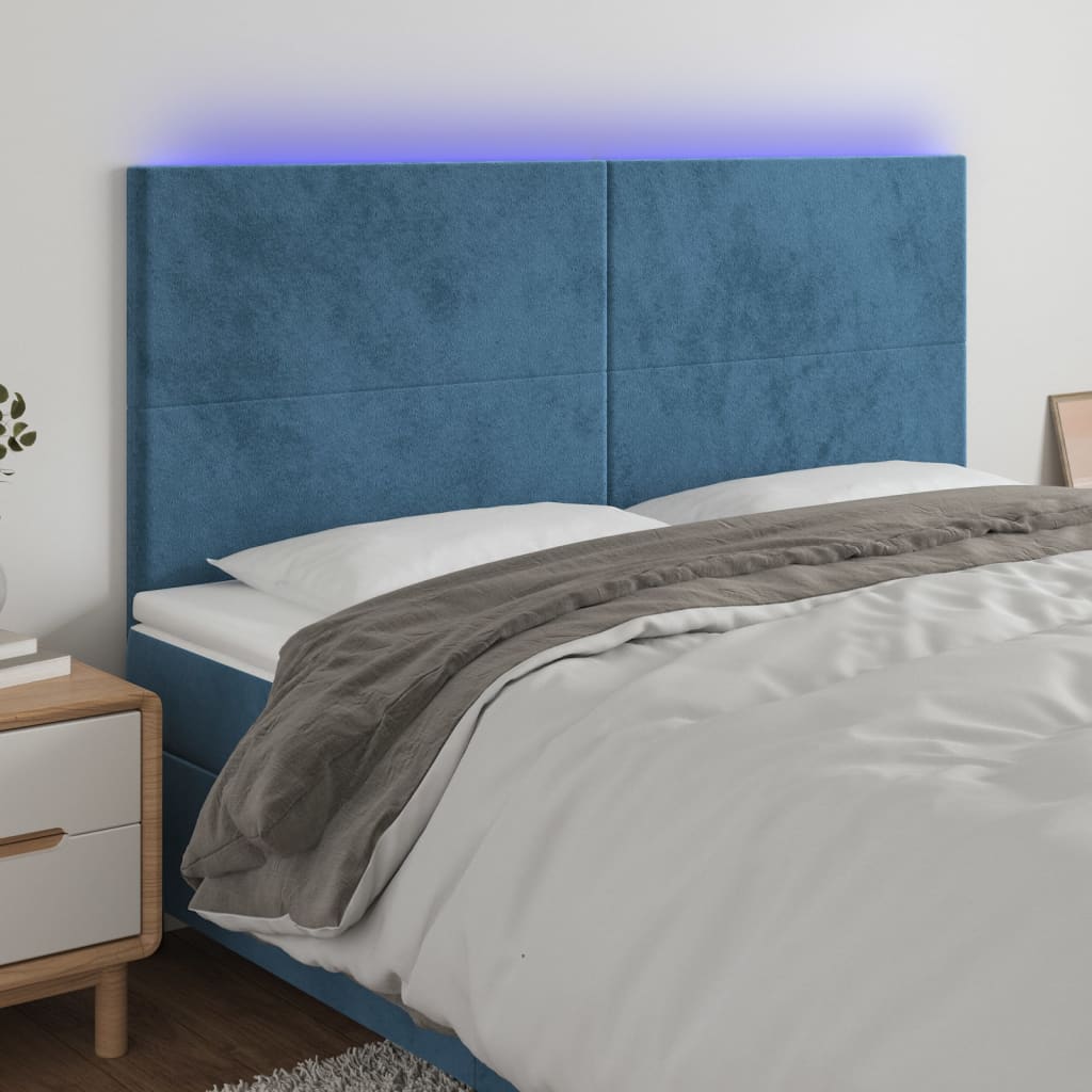 Hoofdbord LED 200x5x118/128 cm fluweel donkerblauw Hoofdborden en voetborden | Creëer jouw Trendy Thuis | Gratis bezorgd & Retour | Trendy.nl