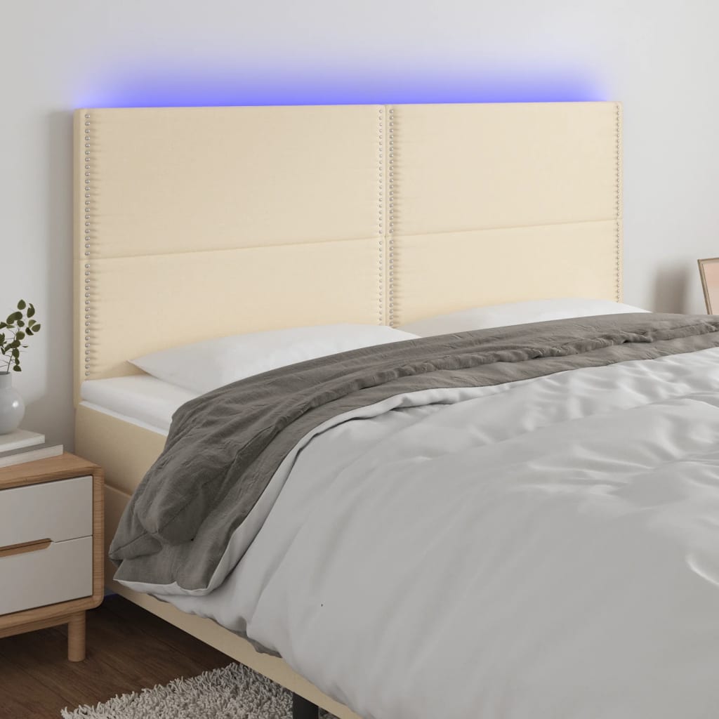 Hoofdbord LED 200x5x118/128 cm stof crèmekleurig Hoofdborden en voetborden | Creëer jouw Trendy Thuis | Gratis bezorgd & Retour | Trendy.nl