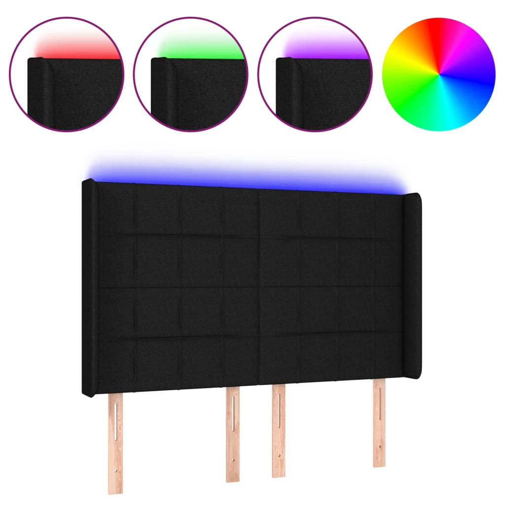 Hoofdbord LED 144x5x118/128 cm stof zwart Hoofdborden en voetborden | Creëer jouw Trendy Thuis | Gratis bezorgd & Retour | Trendy.nl