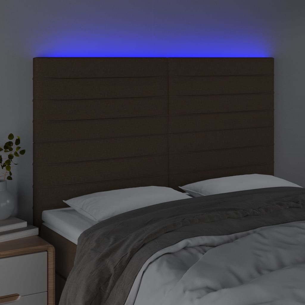 Hoofdbord LED 144x5x118/128 cm stof donkerbruin Hoofdborden en voetborden | Creëer jouw Trendy Thuis | Gratis bezorgd & Retour | Trendy.nl