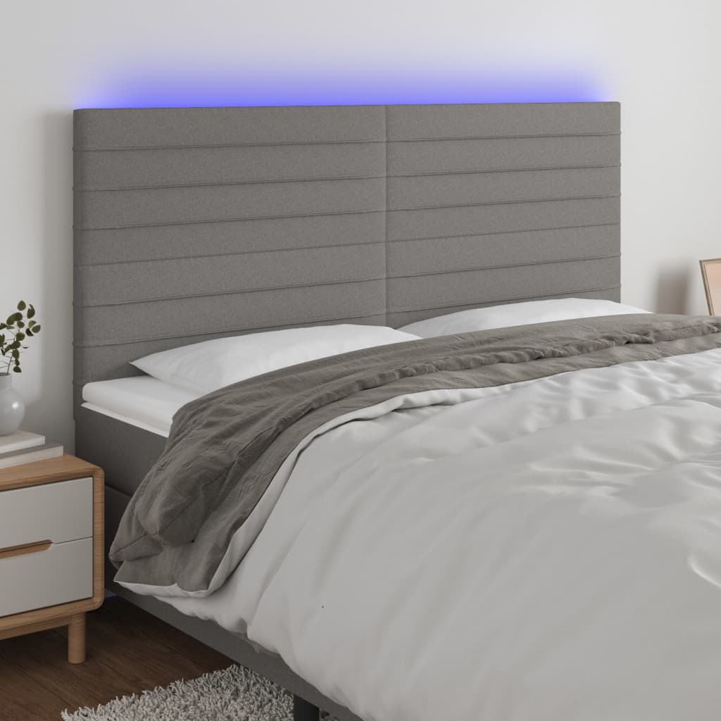 Hoofdbord LED 200x5x118/128 cm stof donkergrijs Hoofdborden en voetborden | Creëer jouw Trendy Thuis | Gratis bezorgd & Retour | Trendy.nl