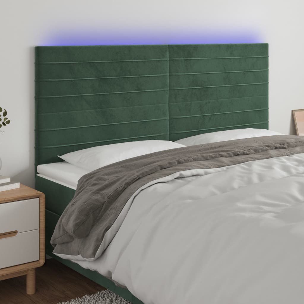 Hoofdbord LED 200x5x118/128 cm fluweel donkergroen Hoofdborden en voetborden | Creëer jouw Trendy Thuis | Gratis bezorgd & Retour | Trendy.nl