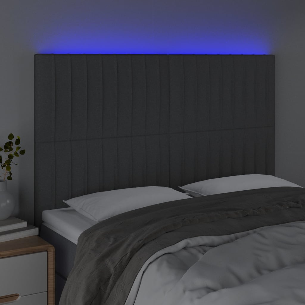 Hoofdbord LED 144x5x118/128 cm stof donkergrijs Hoofdborden en voetborden | Creëer jouw Trendy Thuis | Gratis bezorgd & Retour | Trendy.nl