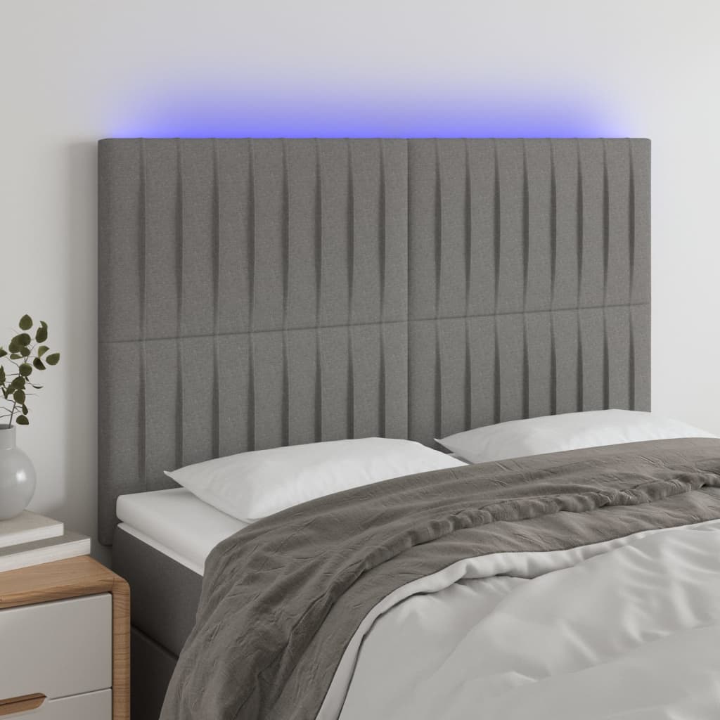 Hoofdbord LED 144x5x118/128 cm stof donkergrijs Hoofdborden en voetborden | Creëer jouw Trendy Thuis | Gratis bezorgd & Retour | Trendy.nl