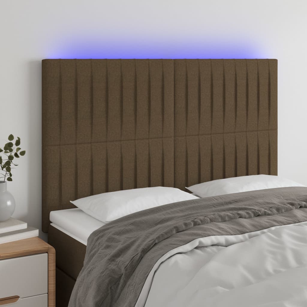 Hoofdbord LED 144x5x118/128 cm stof donkerbruin Hoofdborden en voetborden | Creëer jouw Trendy Thuis | Gratis bezorgd & Retour | Trendy.nl