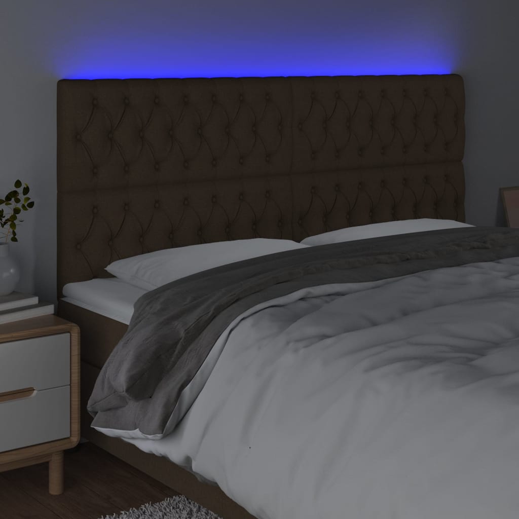 Hoofdbord LED 180x7x118/128 cm stof donkerbruin Hoofdborden en voetborden | Creëer jouw Trendy Thuis | Gratis bezorgd & Retour | Trendy.nl