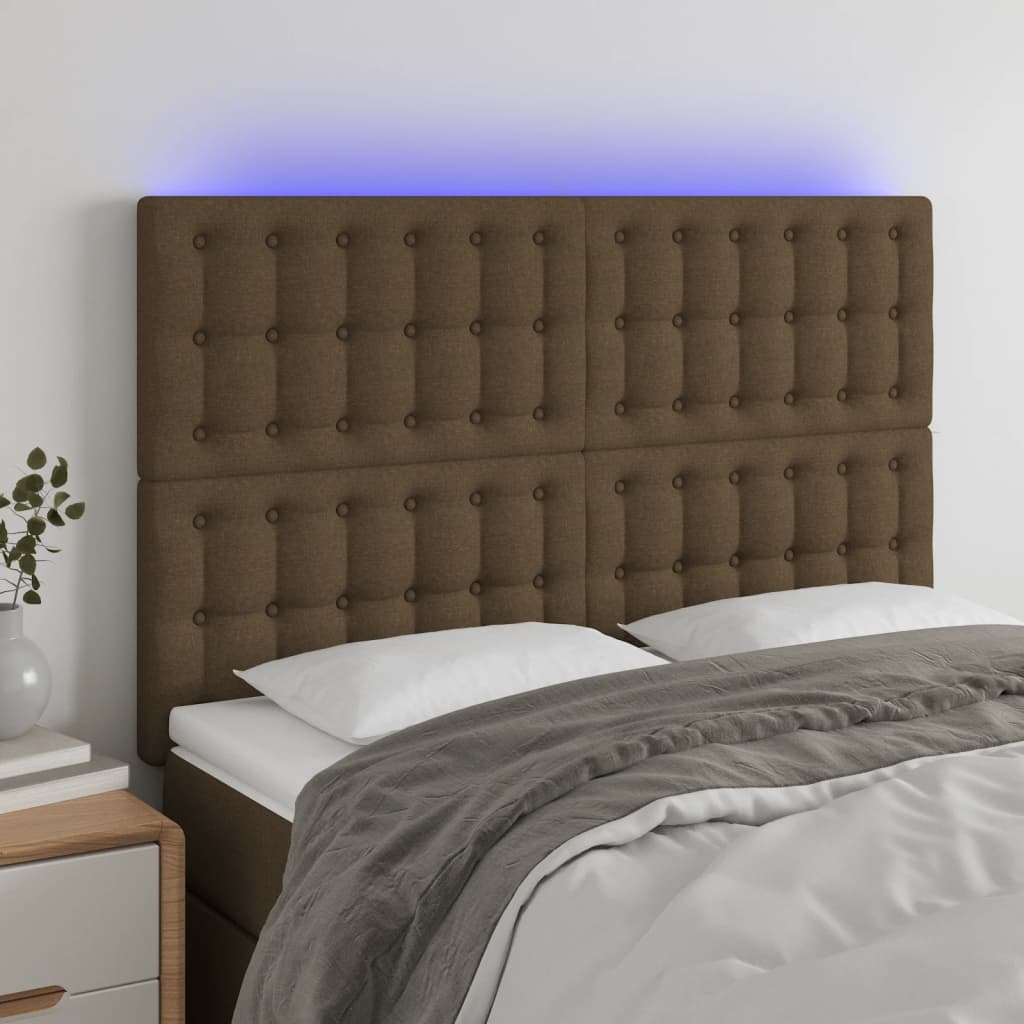 Hoofdbord LED 144x5x118/128 cm stof donkerbruin Hoofdborden en voetborden | Creëer jouw Trendy Thuis | Gratis bezorgd & Retour | Trendy.nl