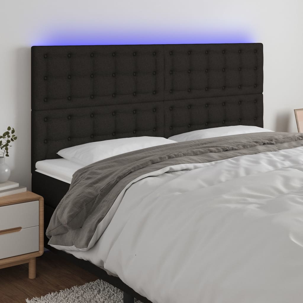 Hoofdbord LED 200x5x118/128 cm stof zwart Hoofdborden en voetborden | Creëer jouw Trendy Thuis | Gratis bezorgd & Retour | Trendy.nl