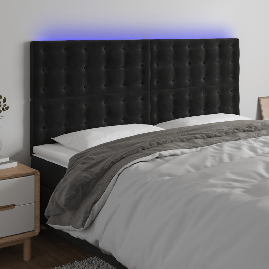 Hoofdbord LED 200x5x118/128 cm fluweel zwart Hoofdborden en voetborden | Creëer jouw Trendy Thuis | Gratis bezorgd & Retour | Trendy.nl