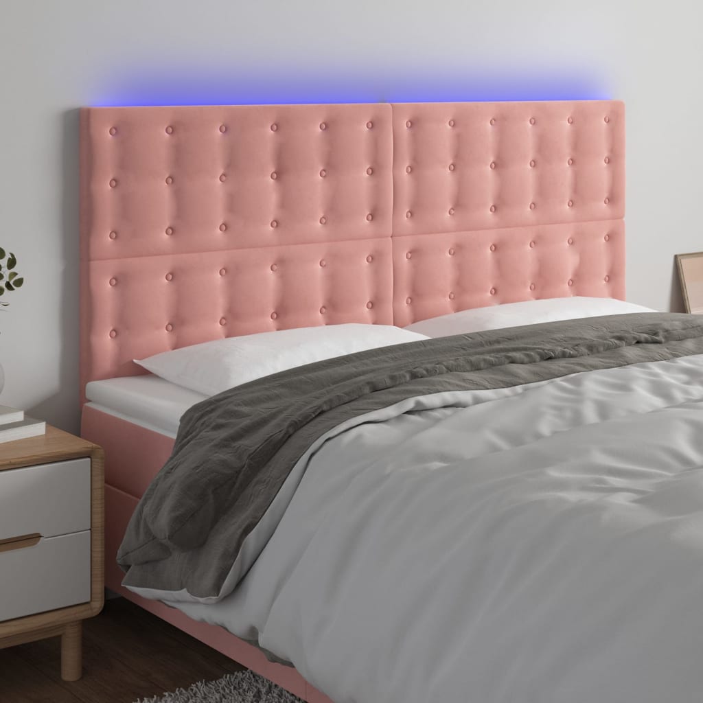 Hoofdbord LED 200x5x118/128 cm fluweel roze Hoofdborden en voetborden | Creëer jouw Trendy Thuis | Gratis bezorgd & Retour | Trendy.nl