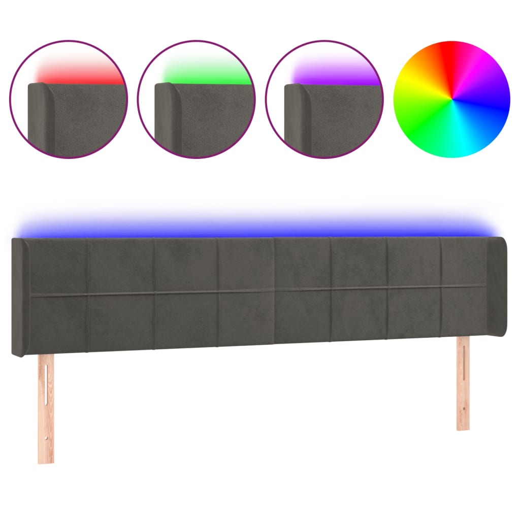 Hoofdbord LED 163x16x78/88 cm fluweel donkergrijs Hoofdborden en voetborden | Creëer jouw Trendy Thuis | Gratis bezorgd & Retour | Trendy.nl