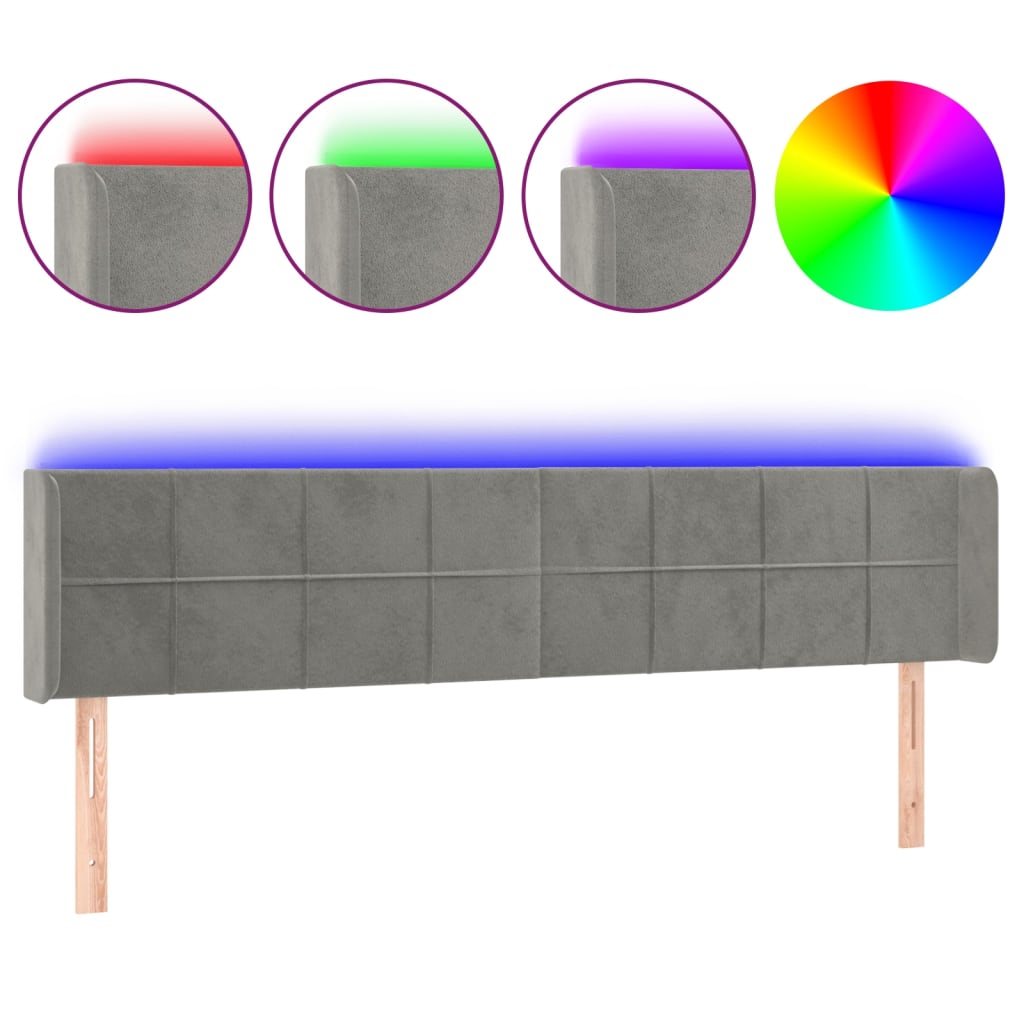 Hoofdbord LED 183x16x78/88 cm fluweel lichtgrijs Hoofdborden en voetborden | Creëer jouw Trendy Thuis | Gratis bezorgd & Retour | Trendy.nl