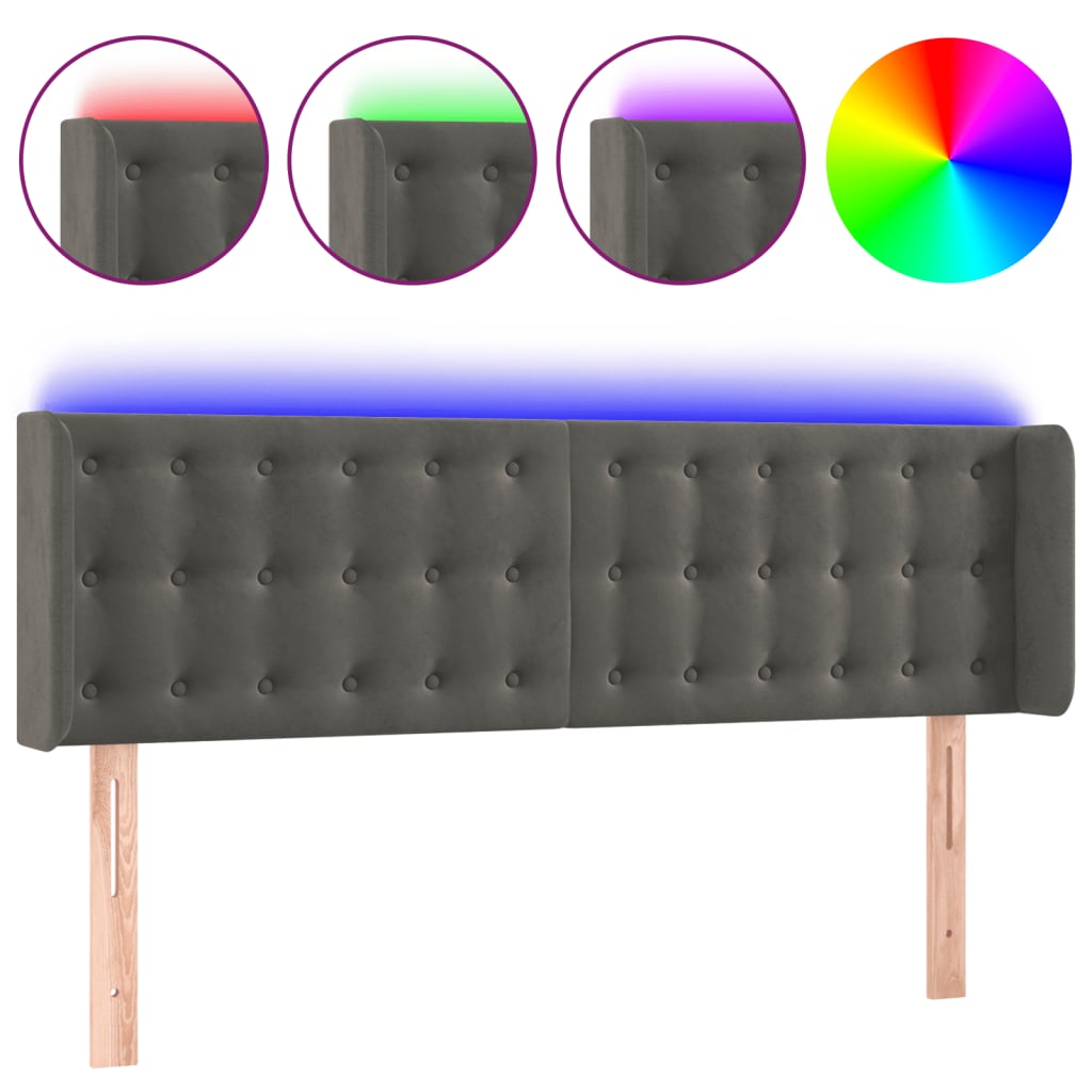 Hoofdbord LED 147x16x78/88 cm fluweel donkergrijs Hoofdborden en voetborden | Creëer jouw Trendy Thuis | Gratis bezorgd & Retour | Trendy.nl