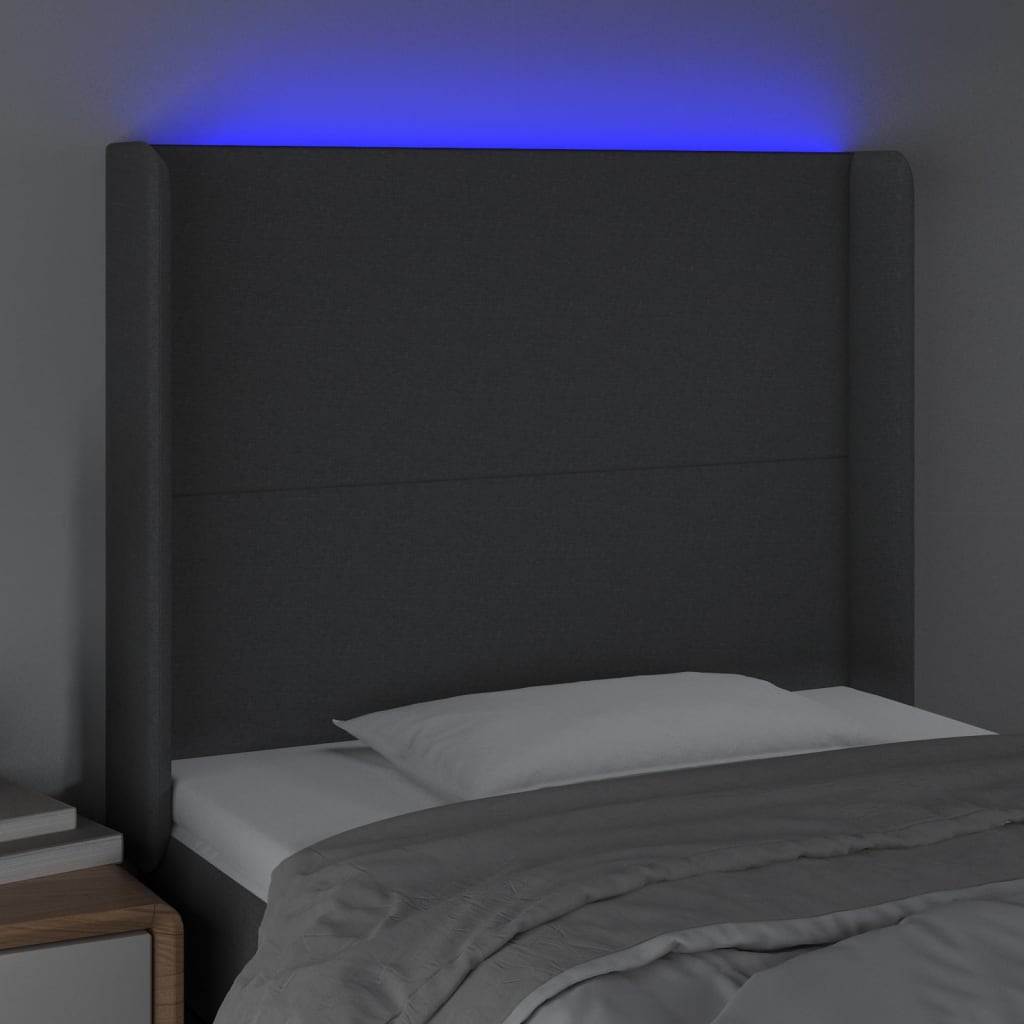 Hoofdbord LED 93x16x118/128 cm stof donkergrijs Hoofdborden en voetborden | Creëer jouw Trendy Thuis | Gratis bezorgd & Retour | Trendy.nl