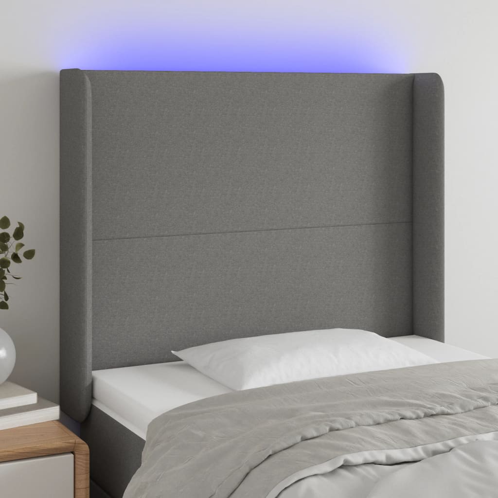 Hoofdbord LED 93x16x118/128 cm stof donkergrijs Hoofdborden en voetborden | Creëer jouw Trendy Thuis | Gratis bezorgd & Retour | Trendy.nl