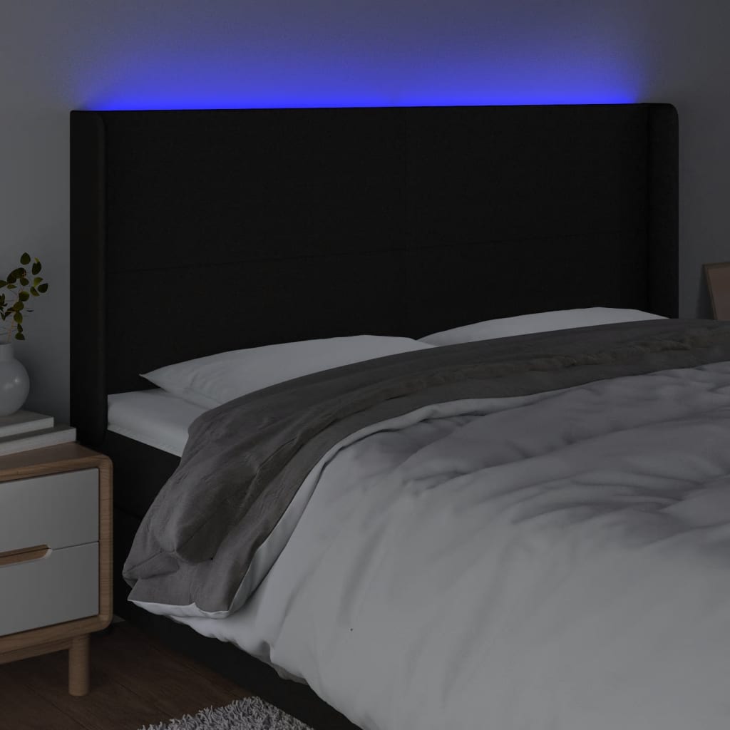 Hoofdbord LED 163x16x118/128 cm stof zwart Hoofdborden en voetborden | Creëer jouw Trendy Thuis | Gratis bezorgd & Retour | Trendy.nl