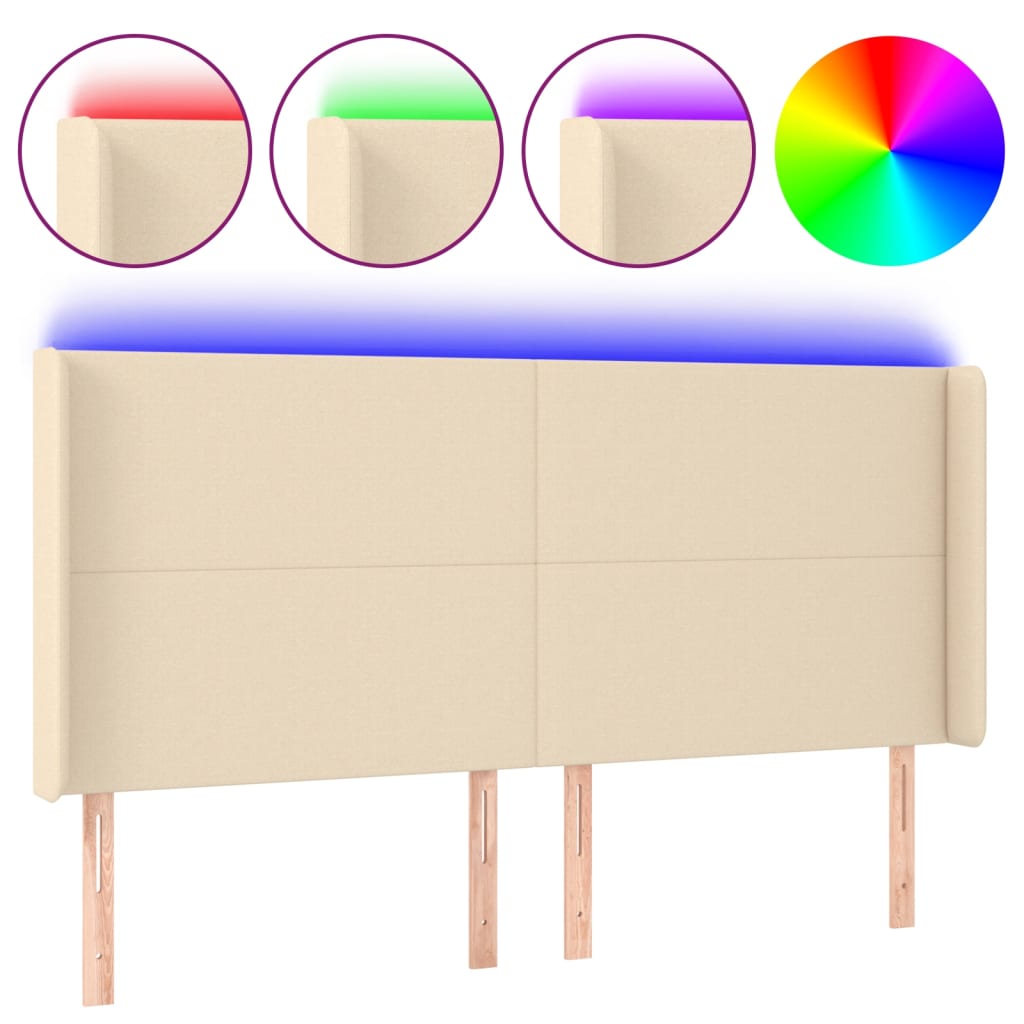 Hoofdbord LED 163x16x118/128 cm stof crèmekleurig Hoofdborden en voetborden | Creëer jouw Trendy Thuis | Gratis bezorgd & Retour | Trendy.nl