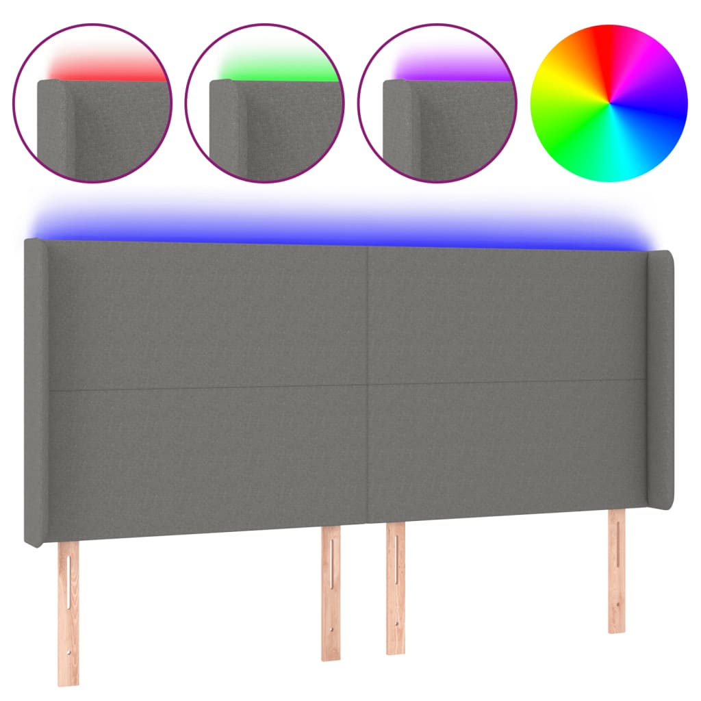 Hoofdbord LED 183x16x118/128 cm stof donkergrijs Hoofdborden en voetborden | Creëer jouw Trendy Thuis | Gratis bezorgd & Retour | Trendy.nl