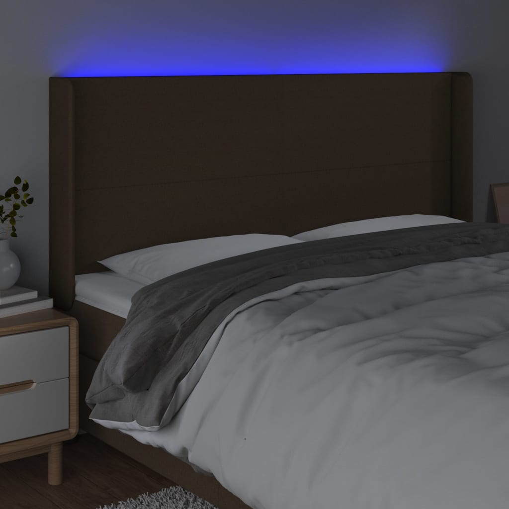 Hoofdbord LED 183x16x118/128 cm stof donkerbruin Hoofdborden en voetborden | Creëer jouw Trendy Thuis | Gratis bezorgd & Retour | Trendy.nl