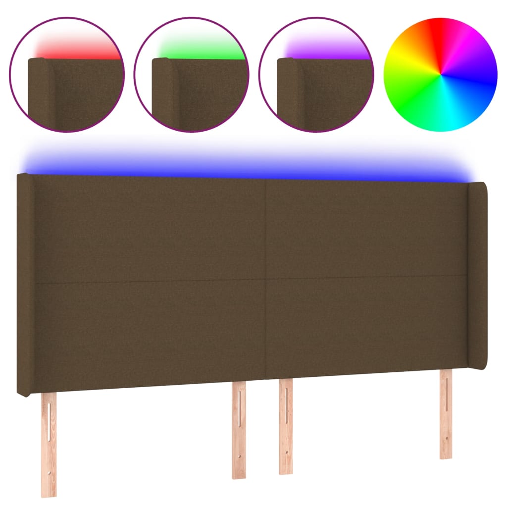 Hoofdbord LED 203x16x118/128 cm stof donkerbruin Hoofdborden en voetborden | Creëer jouw Trendy Thuis | Gratis bezorgd & Retour | Trendy.nl