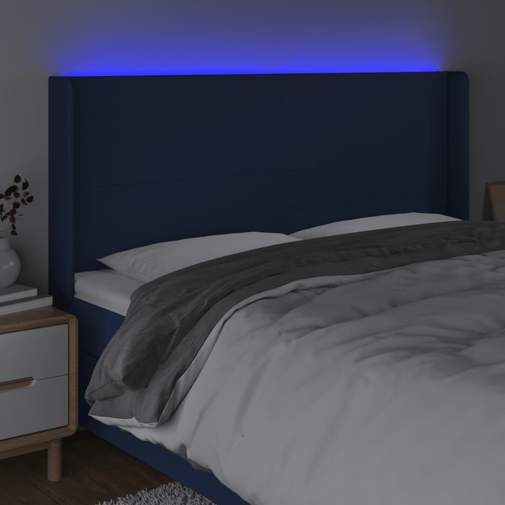 Hoofdbord LED 203x16x118/128 cm stof blauw Hoofdborden en voetborden | Creëer jouw Trendy Thuis | Gratis bezorgd & Retour | Trendy.nl