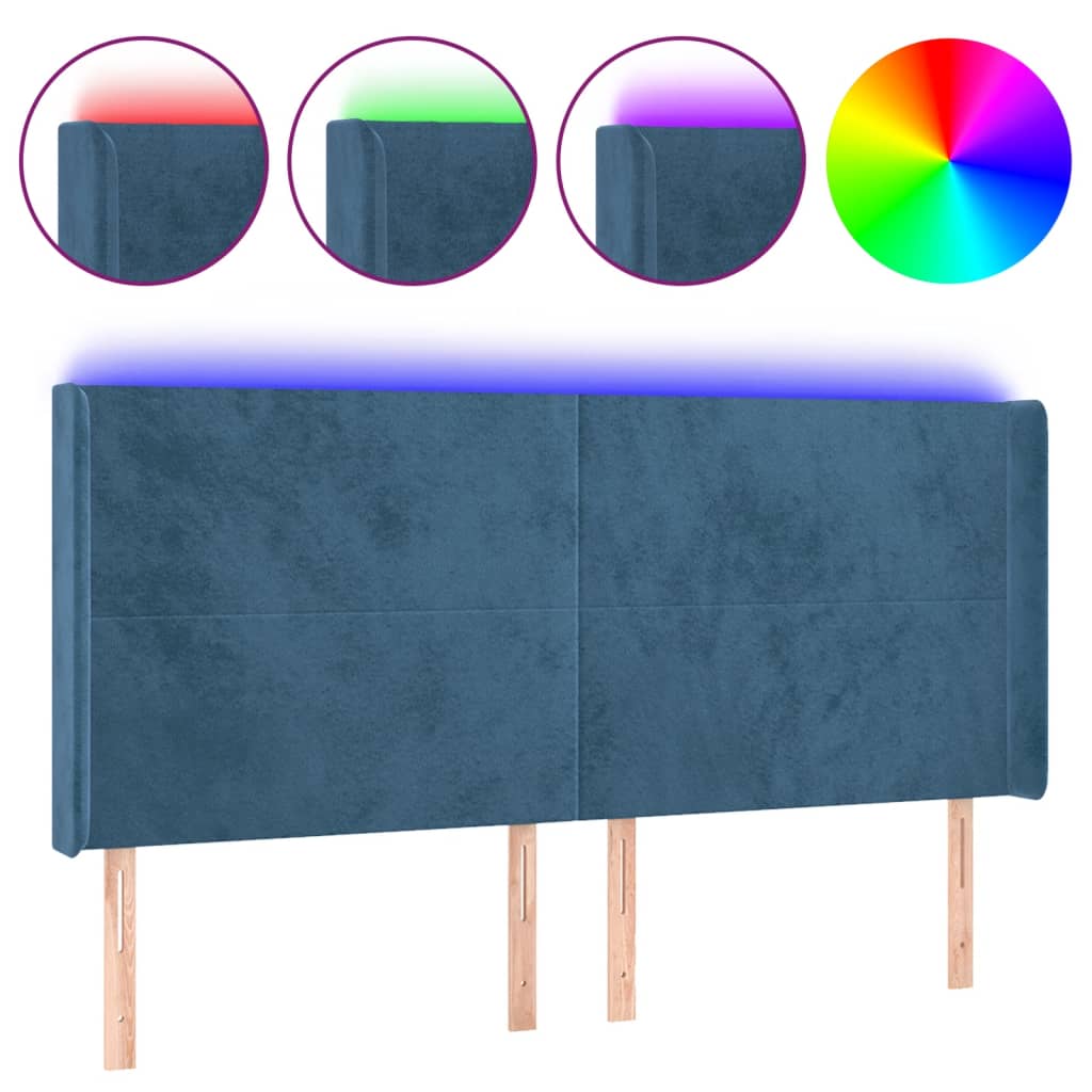 Hoofdbord LED 203x16x118/128 cm fluweel donkerblauw Hoofdborden en voetborden | Creëer jouw Trendy Thuis | Gratis bezorgd & Retour | Trendy.nl