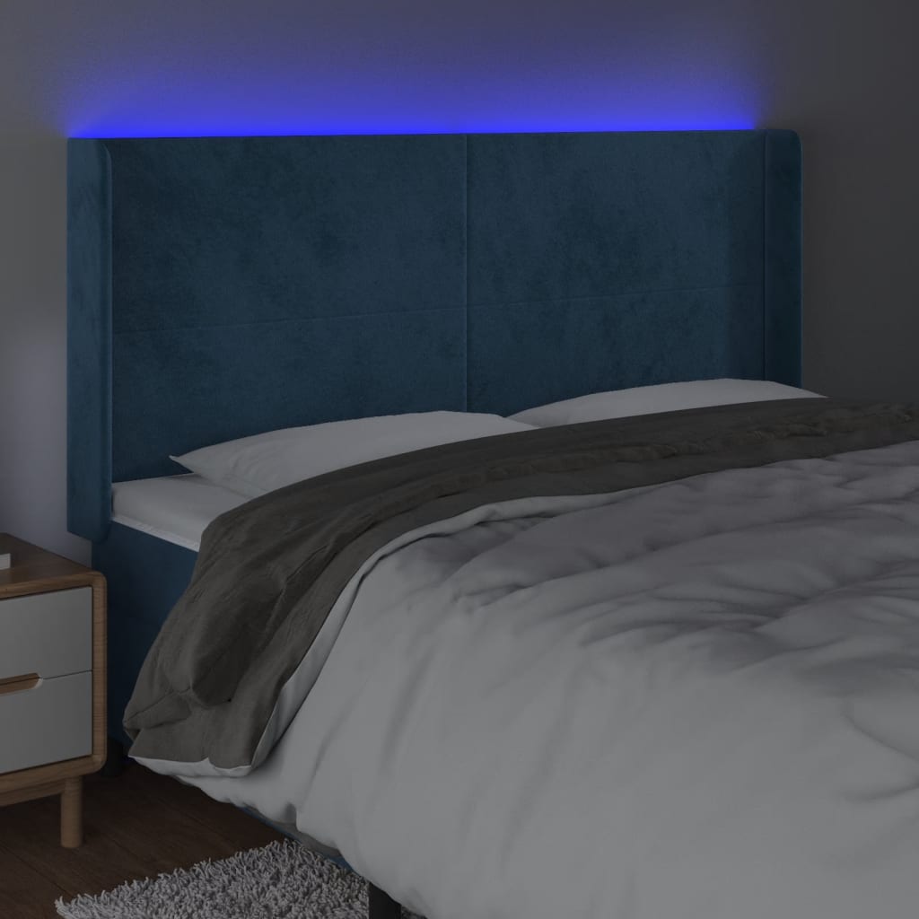 Hoofdbord LED 203x16x118/128 cm fluweel donkerblauw Hoofdborden en voetborden | Creëer jouw Trendy Thuis | Gratis bezorgd & Retour | Trendy.nl