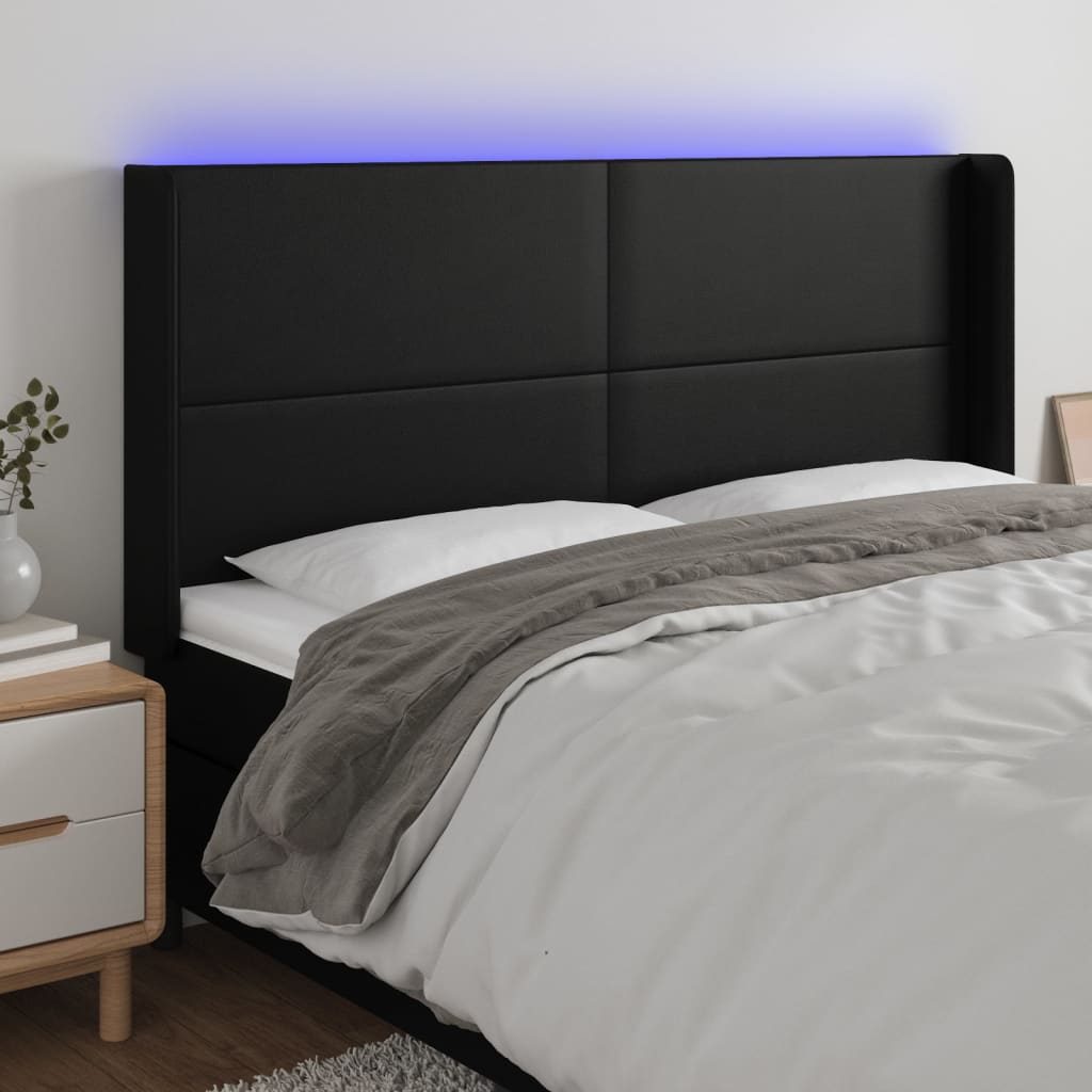 Hoofdbord LED 163x16x118/128 cm kunstleer zwart Hoofdborden en voetborden | Creëer jouw Trendy Thuis | Gratis bezorgd & Retour | Trendy.nl