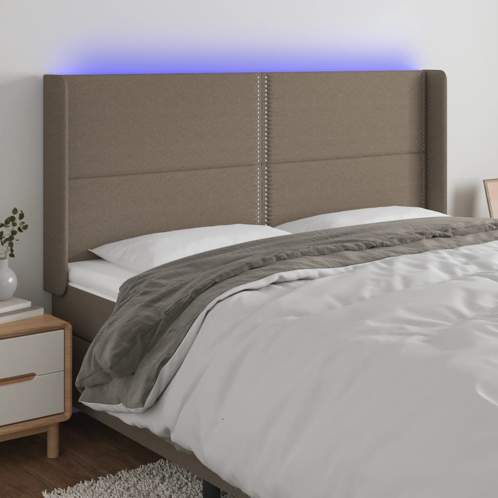 Hoofdbord LED 183x16x118/128 cm stof taupe Hoofdborden en voetborden | Creëer jouw Trendy Thuis | Gratis bezorgd & Retour | Trendy.nl