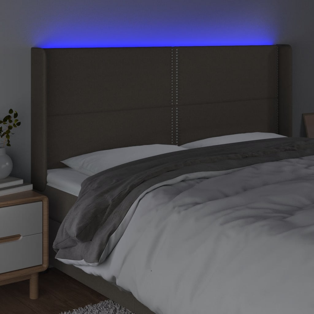 Hoofdbord LED 203x16x118/128 cm stof taupe Hoofdborden en voetborden | Creëer jouw Trendy Thuis | Gratis bezorgd & Retour | Trendy.nl