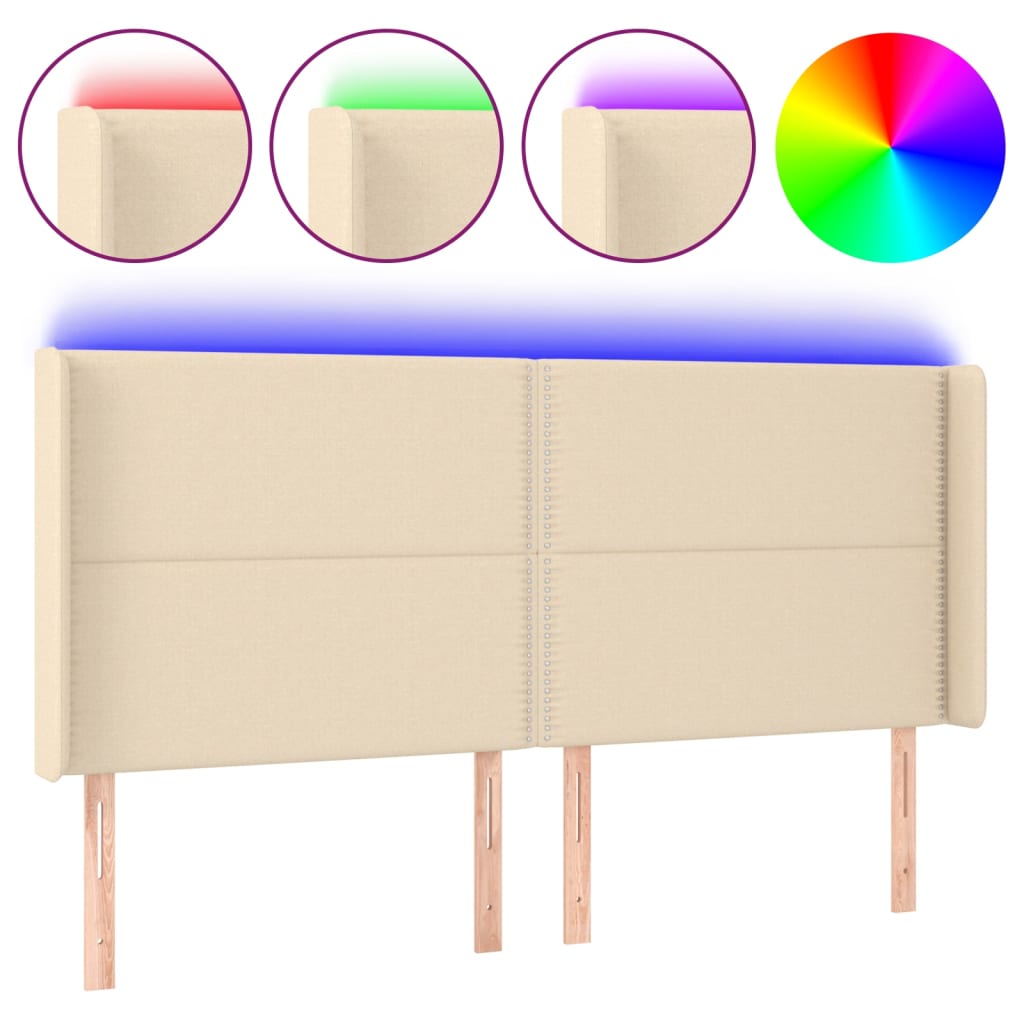 Hoofdbord LED 203x16x118/128 cm stof crèmekleurig Hoofdborden en voetborden | Creëer jouw Trendy Thuis | Gratis bezorgd & Retour | Trendy.nl