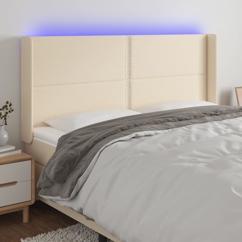 Hoofdbord LED 203x16x118/128 cm stof crèmekleurig Hoofdborden en voetborden | Creëer jouw Trendy Thuis | Gratis bezorgd & Retour | Trendy.nl