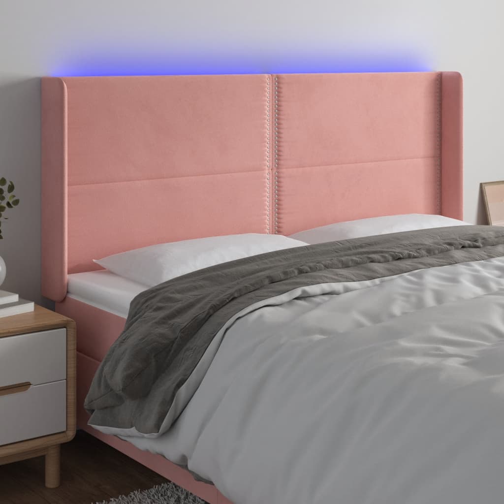 Hoofdbord LED 163x16x118/128 cm fluweel roze Hoofdborden en voetborden | Creëer jouw Trendy Thuis | Gratis bezorgd & Retour | Trendy.nl