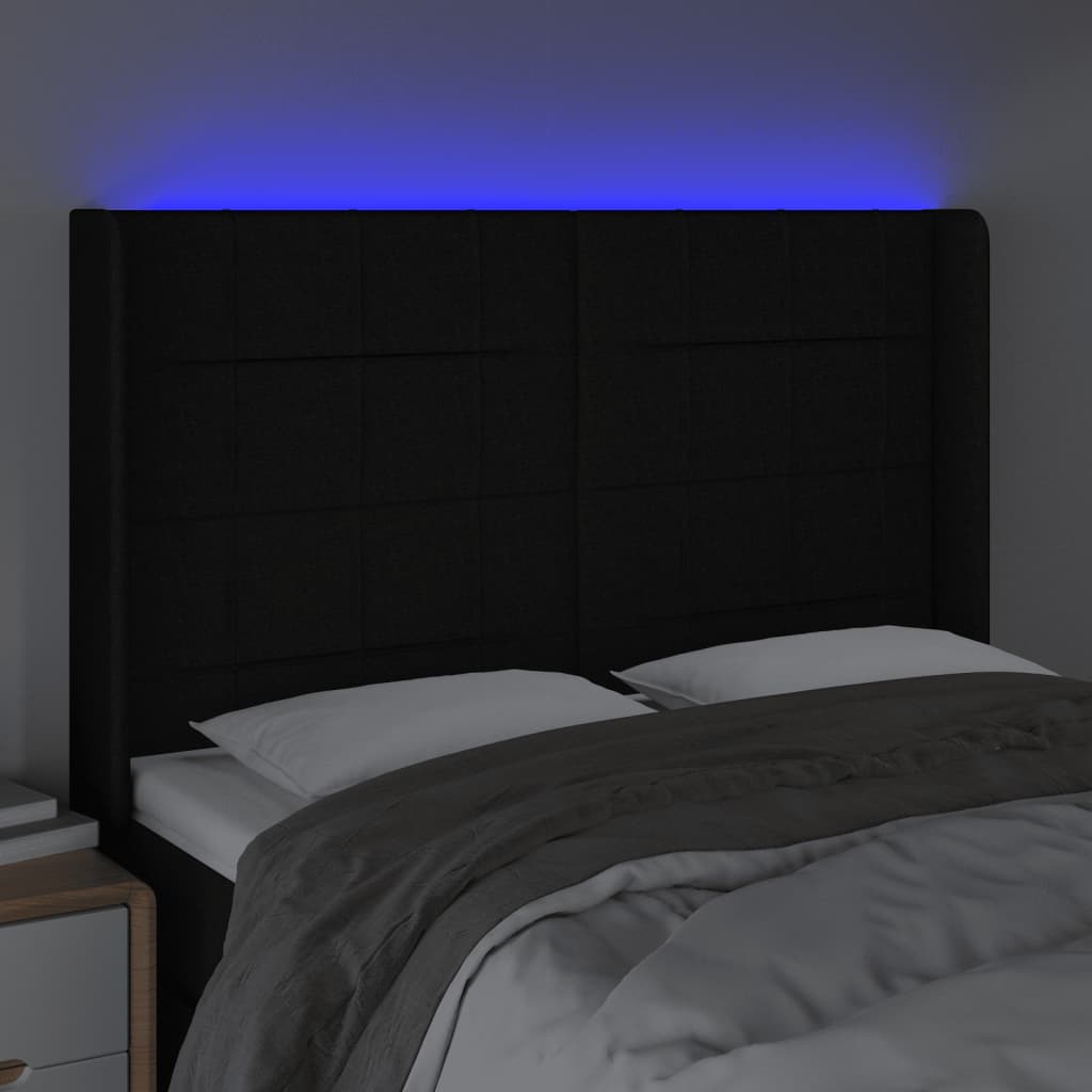 Hoofdbord LED 147x16x118/128 cm stof zwart Hoofdborden en voetborden | Creëer jouw Trendy Thuis | Gratis bezorgd & Retour | Trendy.nl