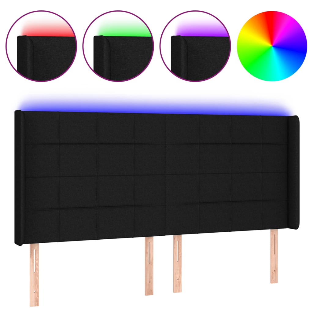 Hoofdbord LED 163x16x118/128 cm stof zwart Hoofdborden en voetborden | Creëer jouw Trendy Thuis | Gratis bezorgd & Retour | Trendy.nl