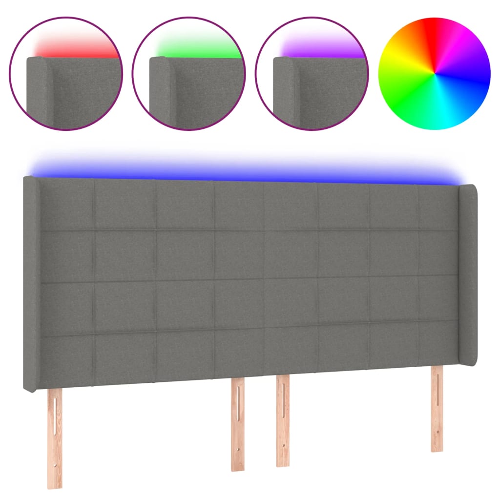 Hoofdbord LED 183x16x118/128 cm stof donkergrijs Hoofdborden en voetborden | Creëer jouw Trendy Thuis | Gratis bezorgd & Retour | Trendy.nl