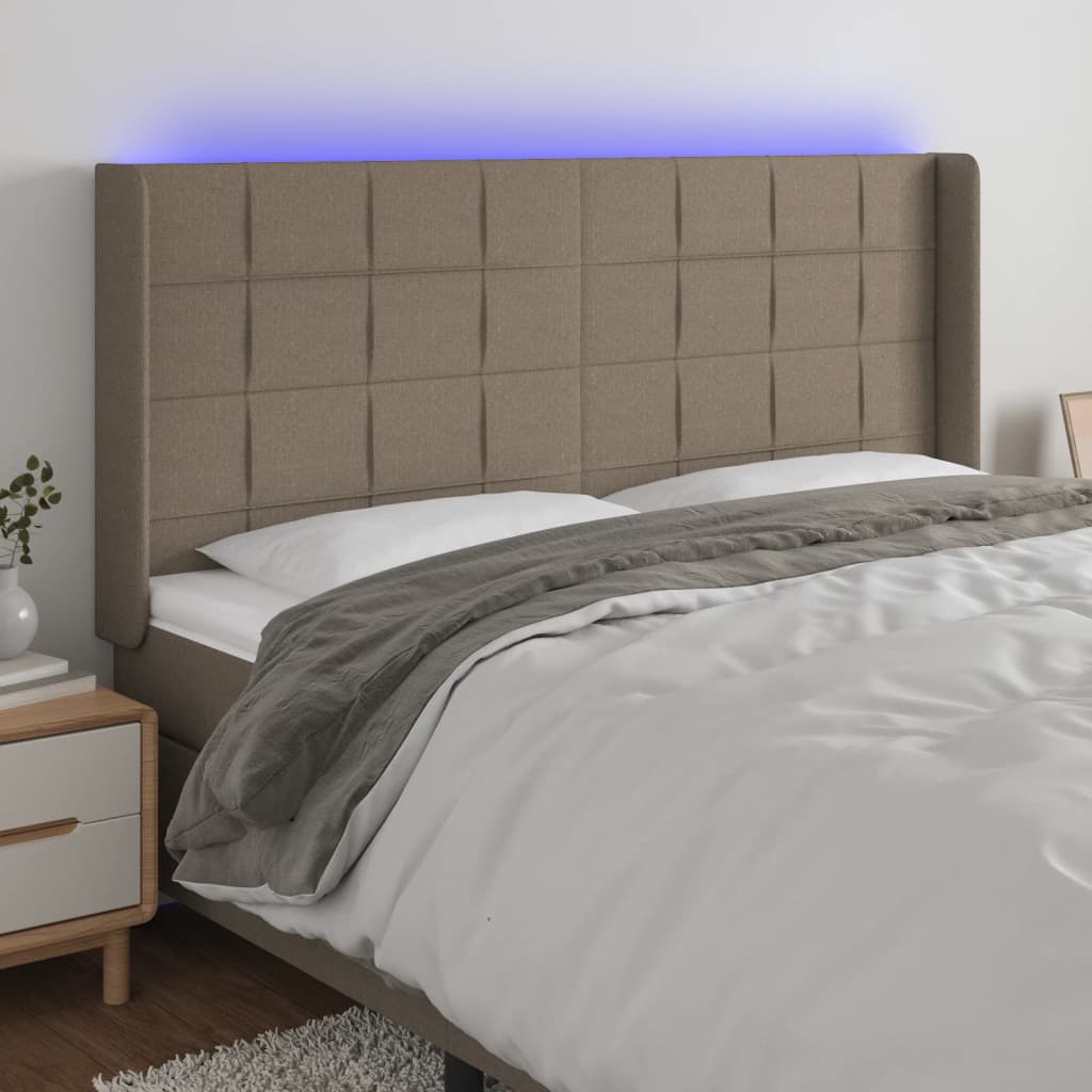 Hoofdbord LED 183x16x118/128 cm stof taupe Hoofdborden en voetborden | Creëer jouw Trendy Thuis | Gratis bezorgd & Retour | Trendy.nl