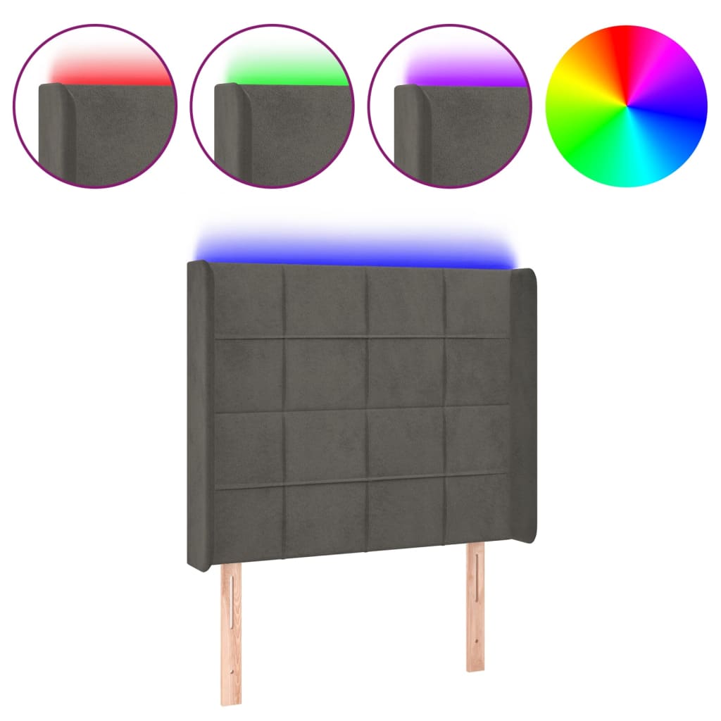 Hoofdbord LED 83x16x118/128 cm fluweel donkergrijs Hoofdborden en voetborden | Creëer jouw Trendy Thuis | Gratis bezorgd & Retour | Trendy.nl