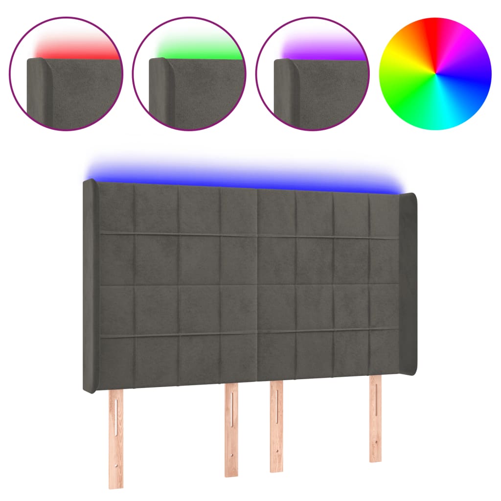 Hoofdbord LED 147x16x118/128 cm fluweel donkergrijs Hoofdborden en voetborden | Creëer jouw Trendy Thuis | Gratis bezorgd & Retour | Trendy.nl