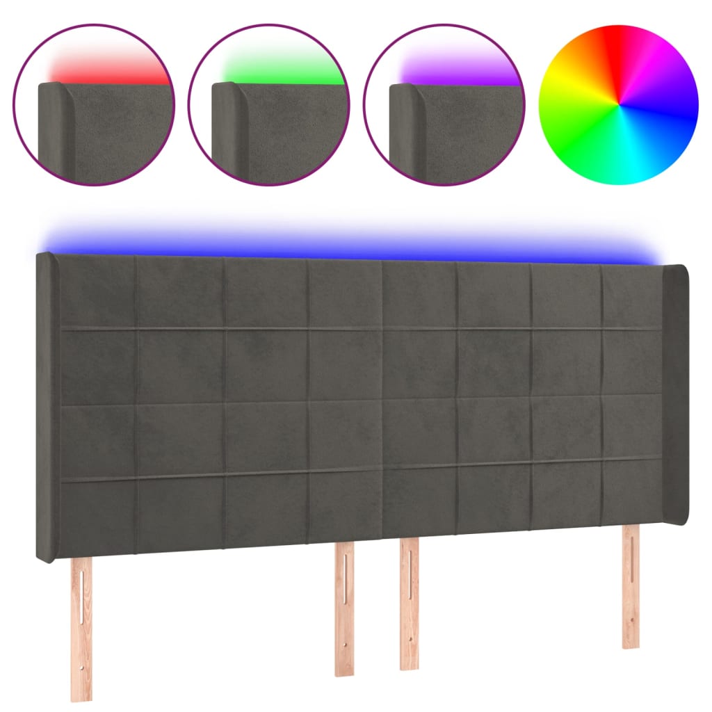 Hoofdbord LED 163x16x118/128 cm fluweel donkergrijs Hoofdborden en voetborden | Creëer jouw Trendy Thuis | Gratis bezorgd & Retour | Trendy.nl