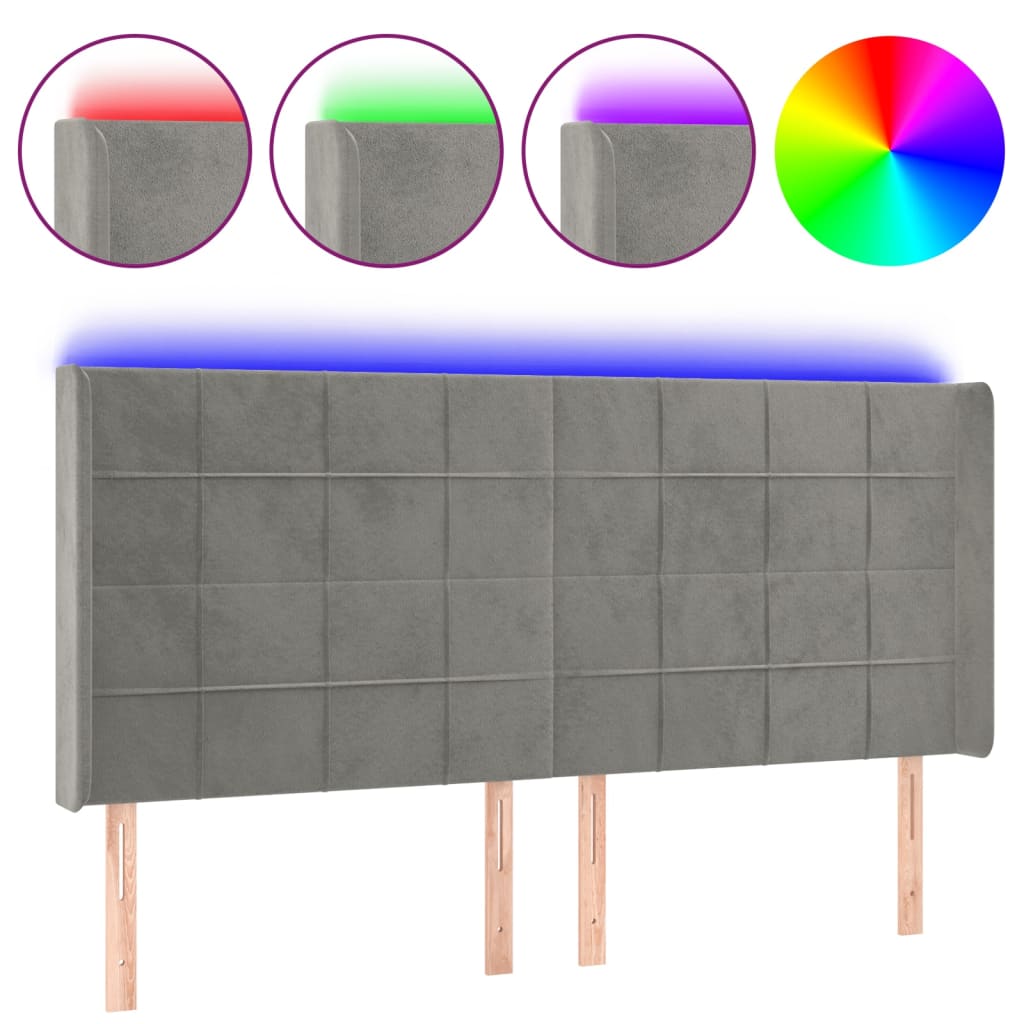 Hoofdbord LED 183x16x118/128 cm fluweel lichtgrijs Hoofdborden en voetborden | Creëer jouw Trendy Thuis | Gratis bezorgd & Retour | Trendy.nl