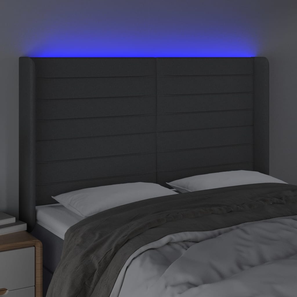 Hoofdbord LED 147x16x118/128 cm stof donkergrijs Hoofdborden en voetborden | Creëer jouw Trendy Thuis | Gratis bezorgd & Retour | Trendy.nl