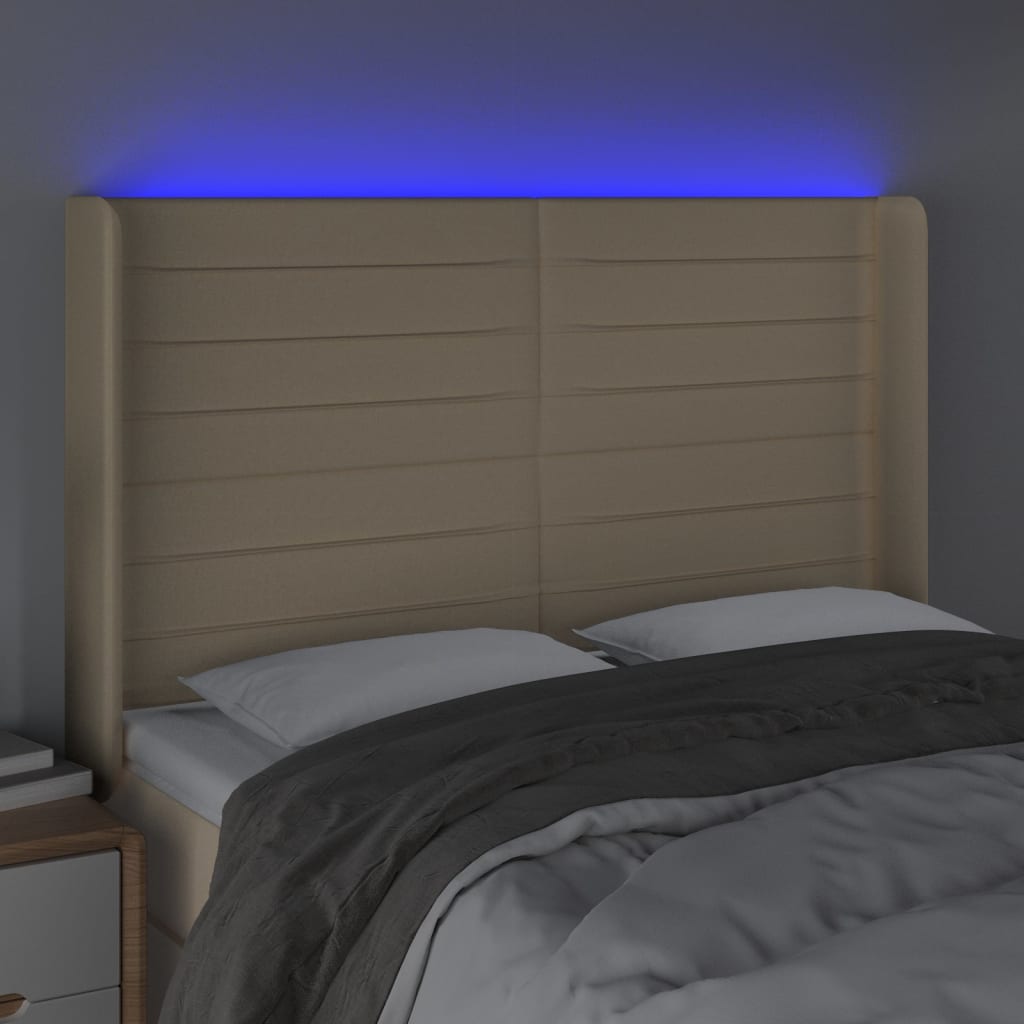 Hoofdbord LED 147x16x118/128 cm stof crèmekleurig Hoofdborden en voetborden | Creëer jouw Trendy Thuis | Gratis bezorgd & Retour | Trendy.nl