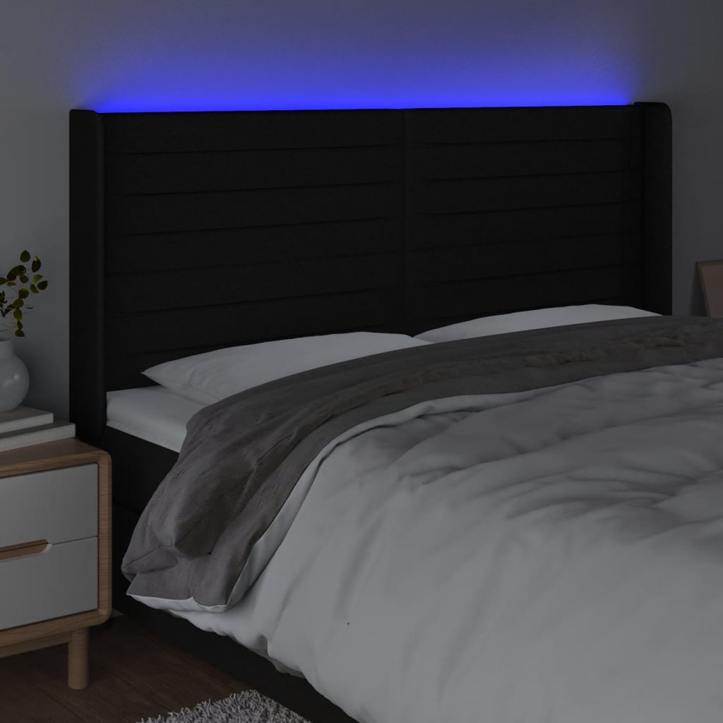 Hoofdbord LED 183x16x118/128 cm stof zwart Hoofdborden en voetborden | Creëer jouw Trendy Thuis | Gratis bezorgd & Retour | Trendy.nl