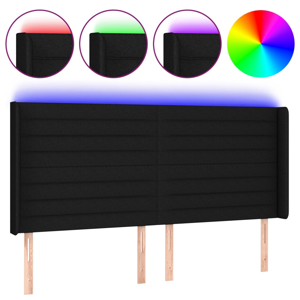 Hoofdbord LED 203x16x118/128 cm stof zwart Hoofdborden en voetborden | Creëer jouw Trendy Thuis | Gratis bezorgd & Retour | Trendy.nl