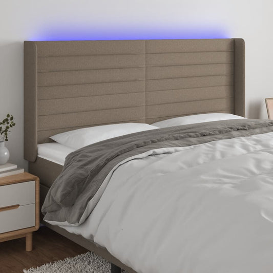 Hoofdbord LED 203x16x118/128 cm stof taupe Hoofdborden en voetborden | Creëer jouw Trendy Thuis | Gratis bezorgd & Retour | Trendy.nl