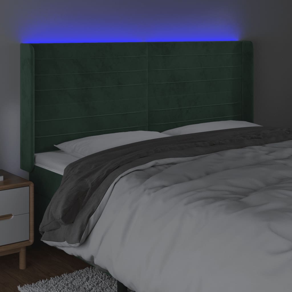 Hoofdbord LED 203x16x118/128 cm fluweel donkergroen Hoofdborden en voetborden | Creëer jouw Trendy Thuis | Gratis bezorgd & Retour | Trendy.nl