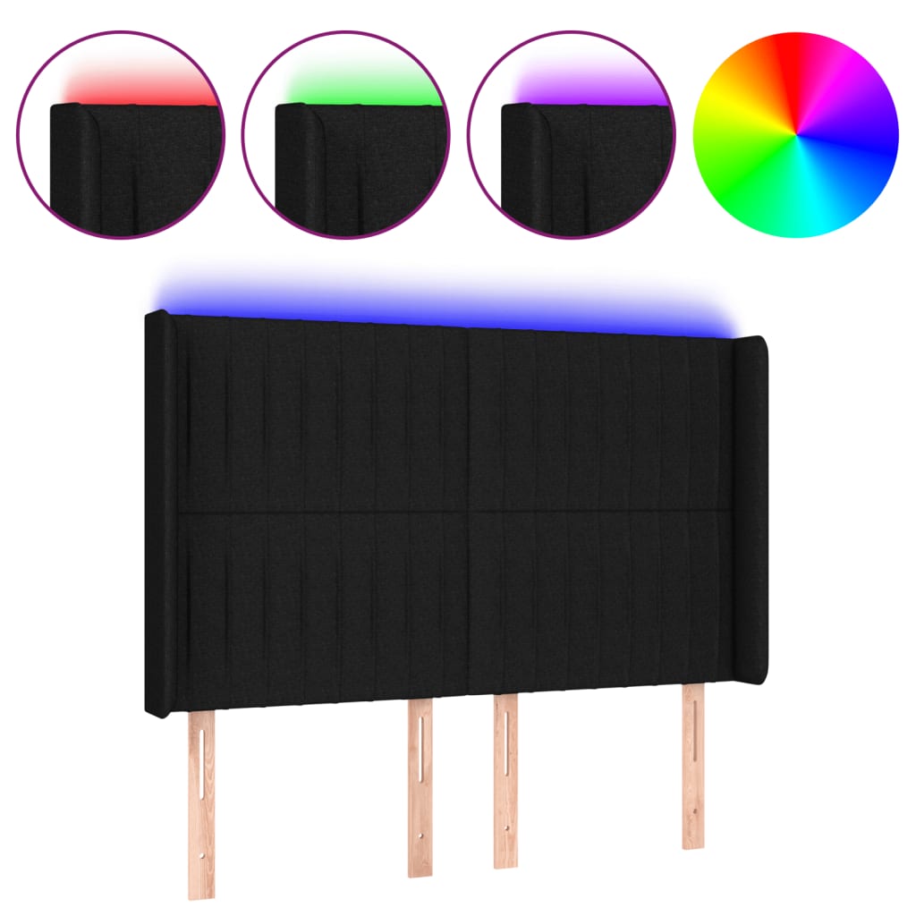 Hoofdbord LED 147x16x118/128 cm stof zwart Hoofdborden en voetborden | Creëer jouw Trendy Thuis | Gratis bezorgd & Retour | Trendy.nl