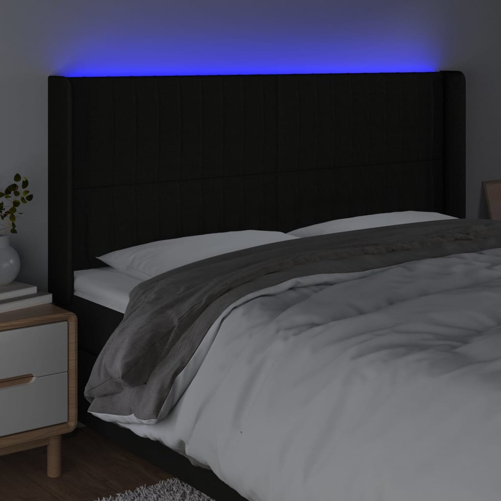 Hoofdbord LED 183x16x118/128 cm stof zwart Hoofdborden en voetborden | Creëer jouw Trendy Thuis | Gratis bezorgd & Retour | Trendy.nl