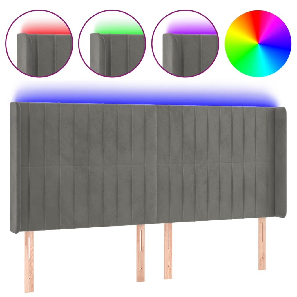 Hoofdbord LED 163x16x118/128 cm fluweel lichtgrijs Hoofdborden en voetborden | Creëer jouw Trendy Thuis | Gratis bezorgd & Retour | Trendy.nl